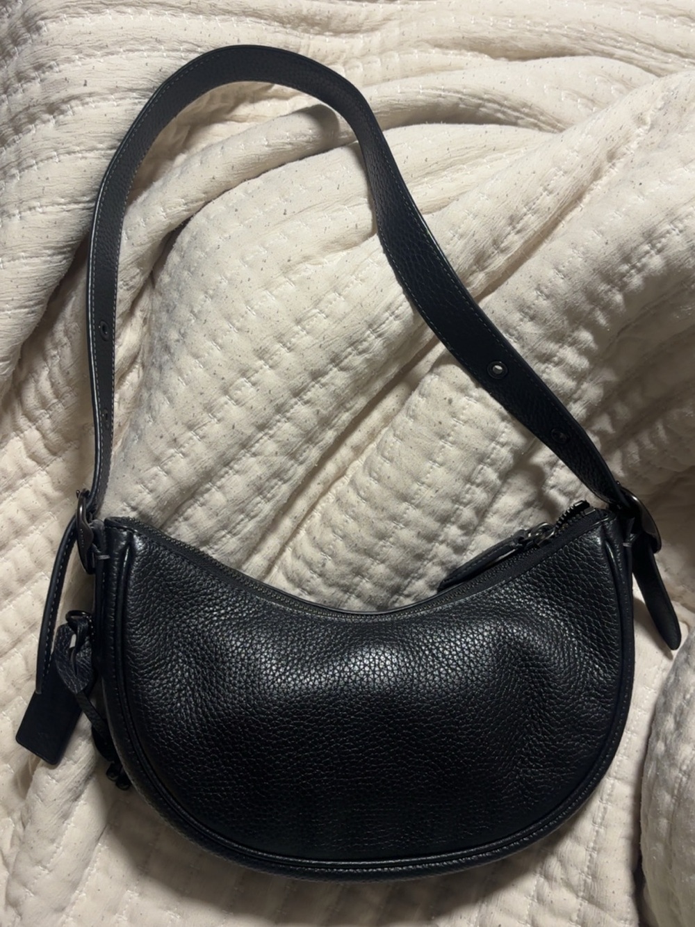 COACH LUNA Black Pebbled Leather Shoulder Bag - Women - Picture 2 of 4